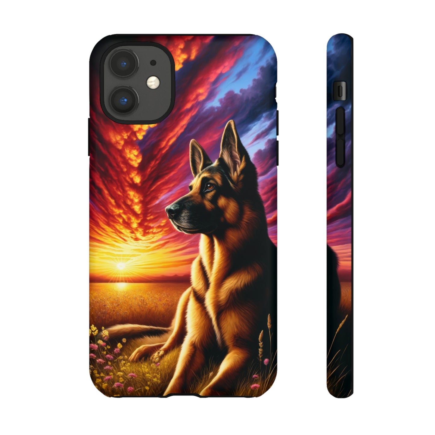 German Shepherd Watching a Sunset Phone Case