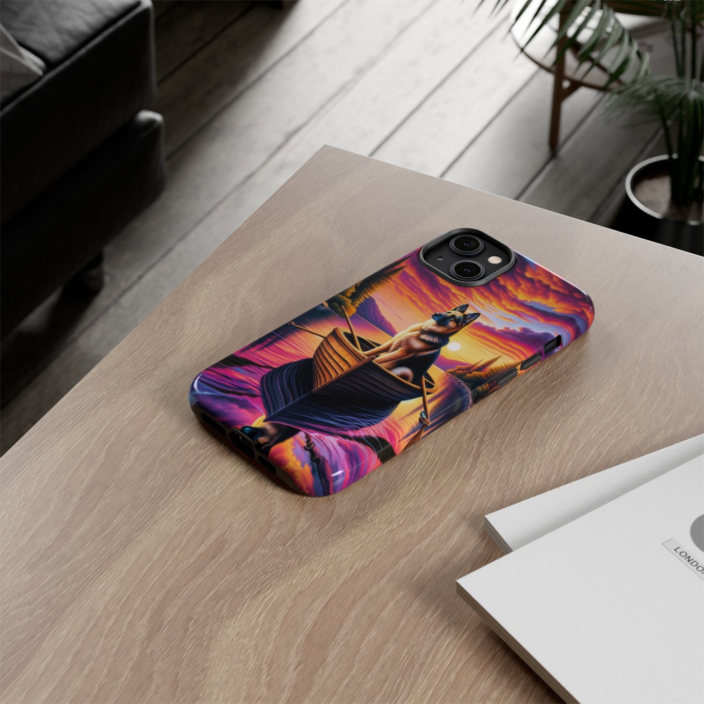 German Shepherd Rowing a boat Phone Case