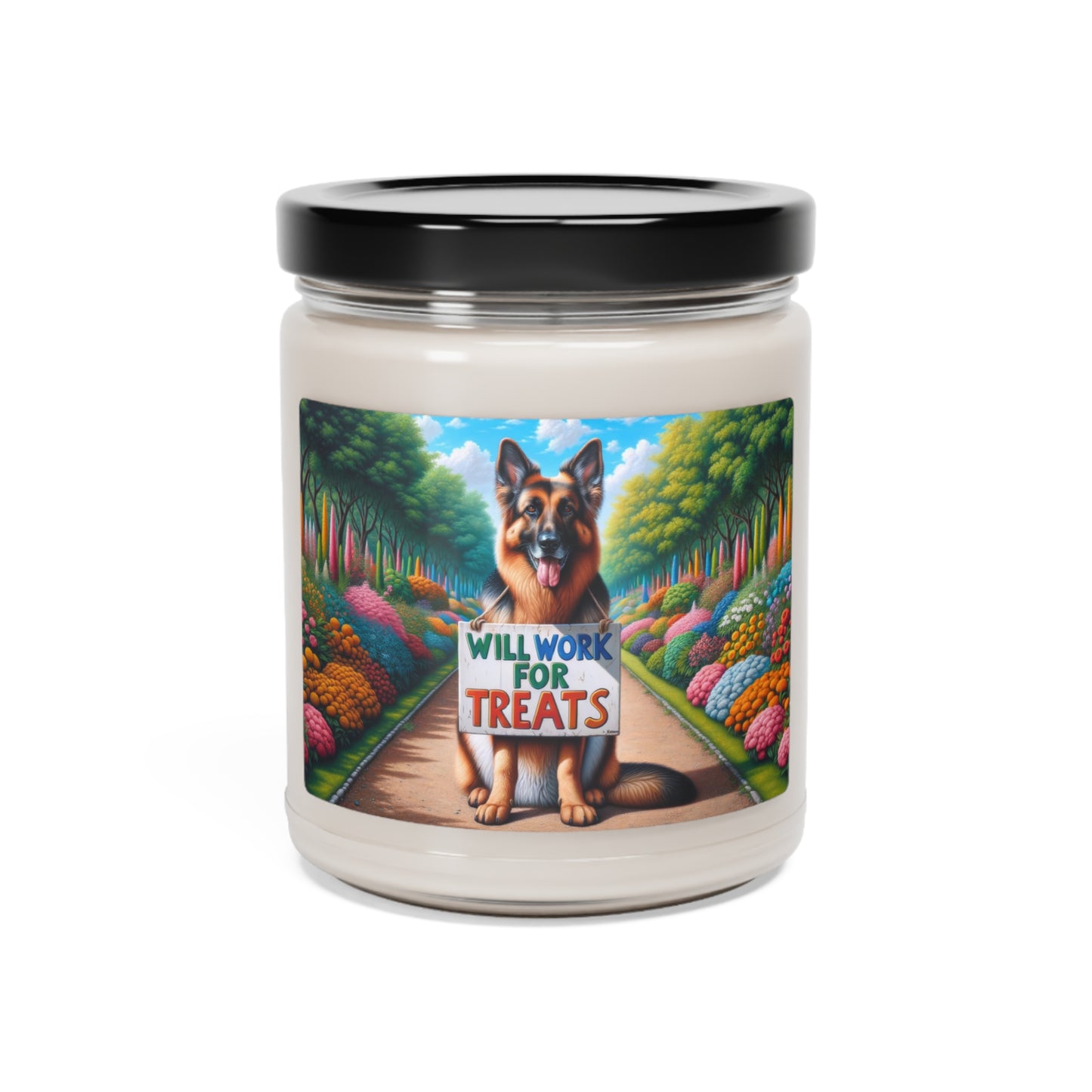 German Shepherd Begging Scented Soy Candle, 9oz