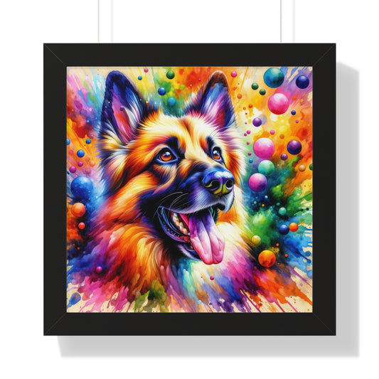 German Shepherd in Watercolor Framed Poster Painting 16x16