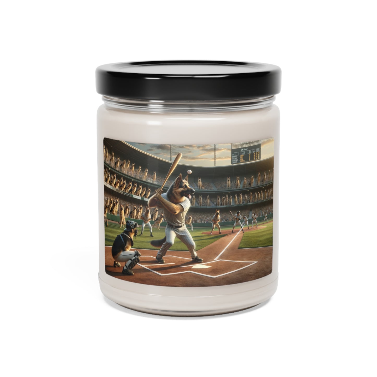 German Shepherd Playing Baseball Scented Soy Candle, 9oz