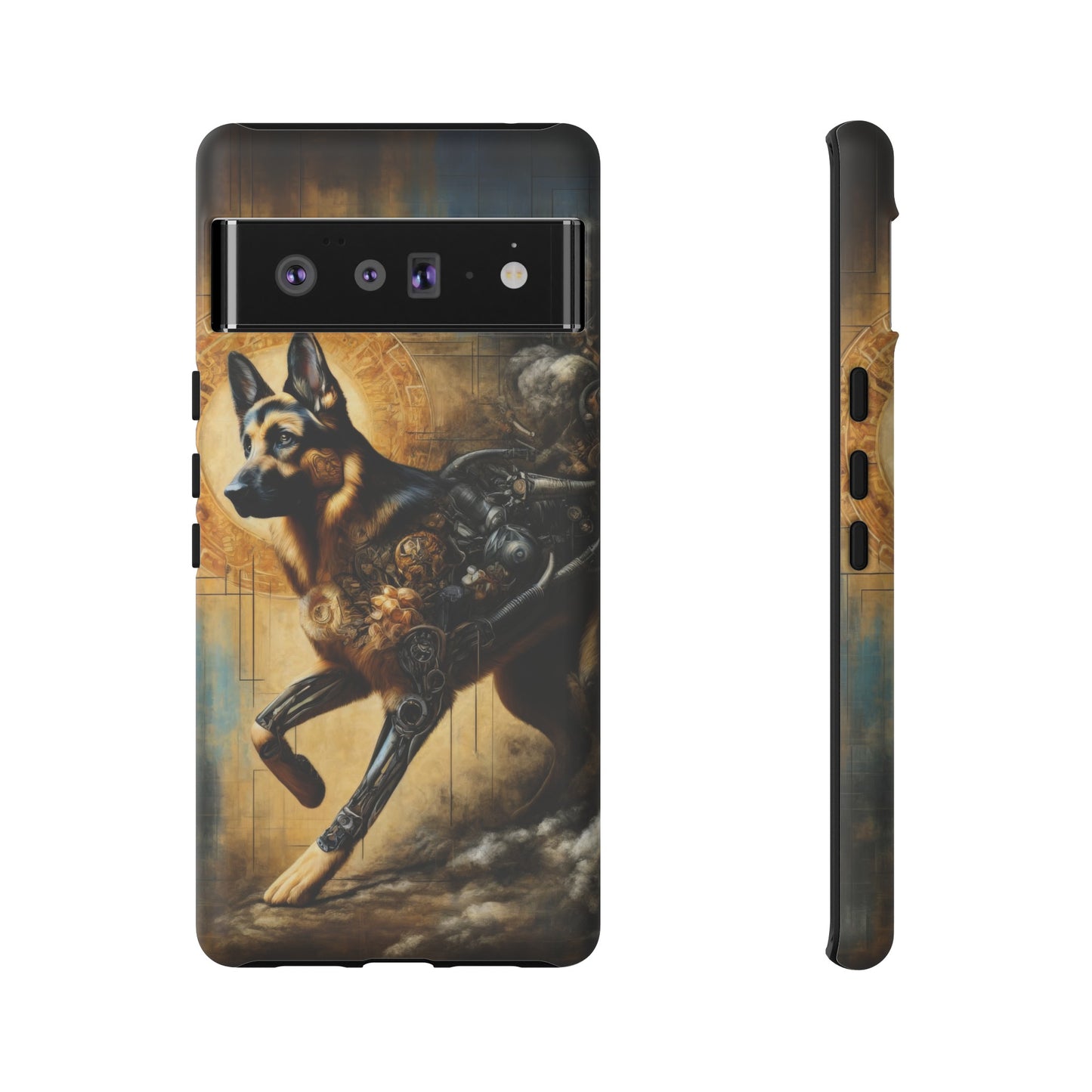 Byzantine, charcoal, and cybernetic German Shepherd Phone Case