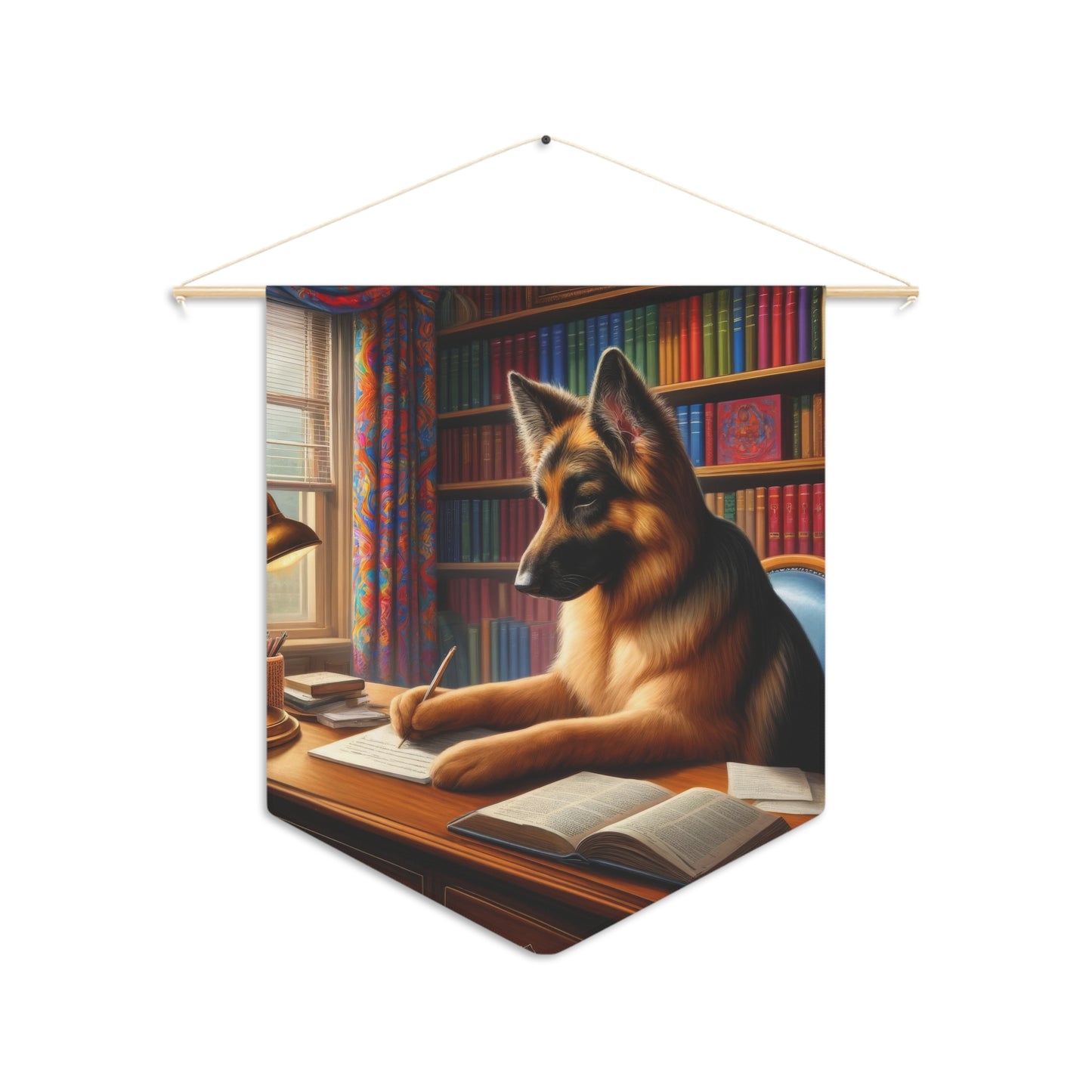 German Shepherd Writing a book Pennant