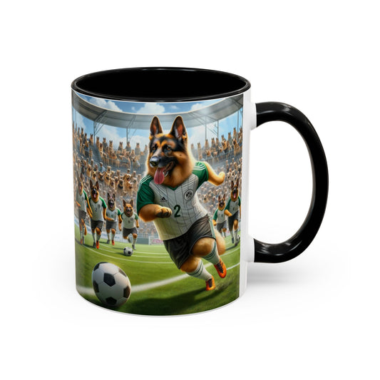 German Shepherd Playing Soccer Accent Coffee Mug, 11oz