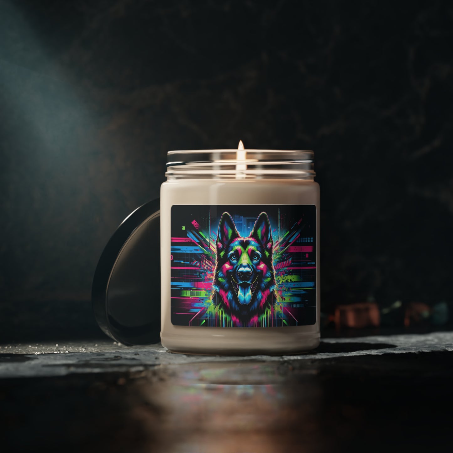 Neon graffiti German Shepherd Scented Soy Candle, 9oz