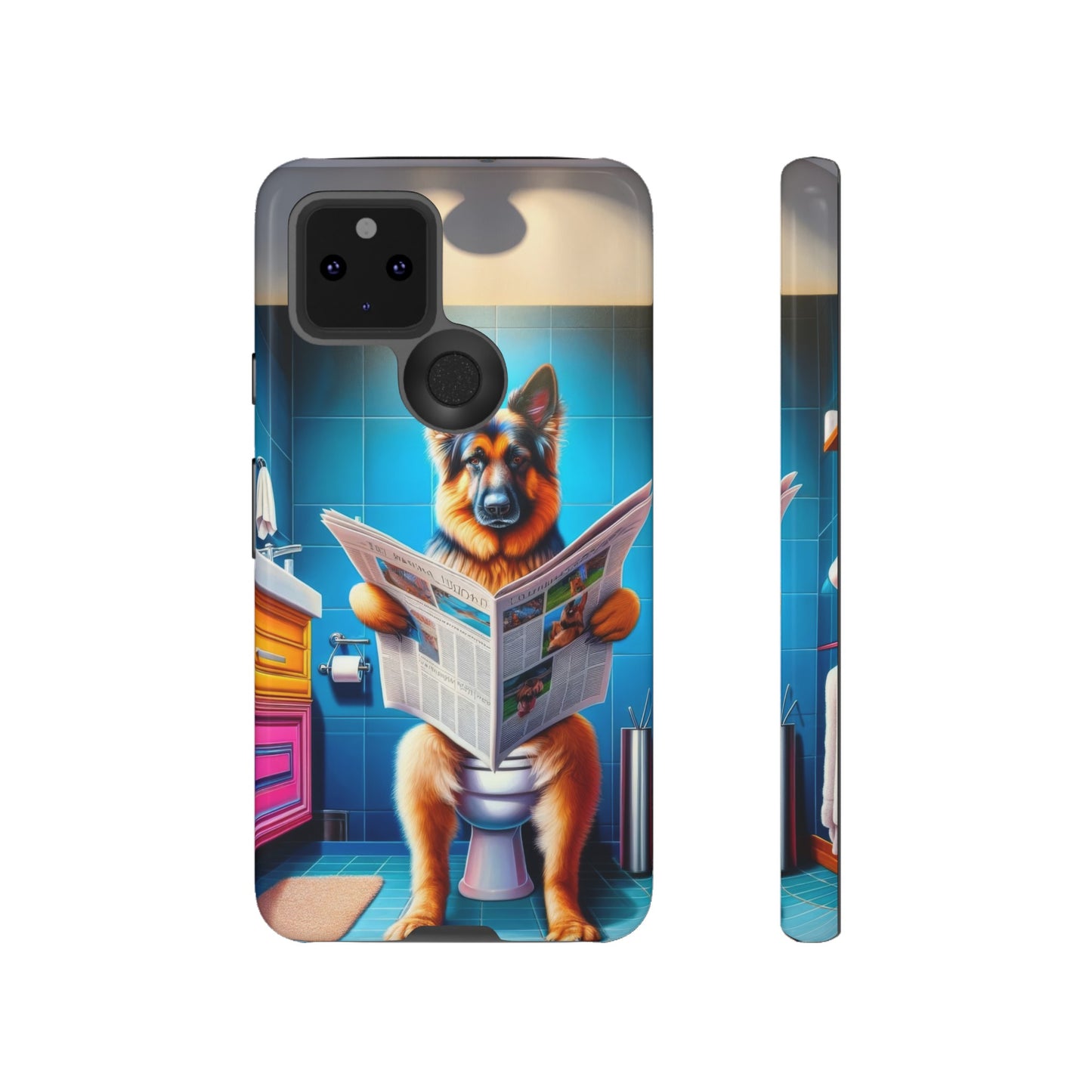 German Shepherd using a toilet Phone Case