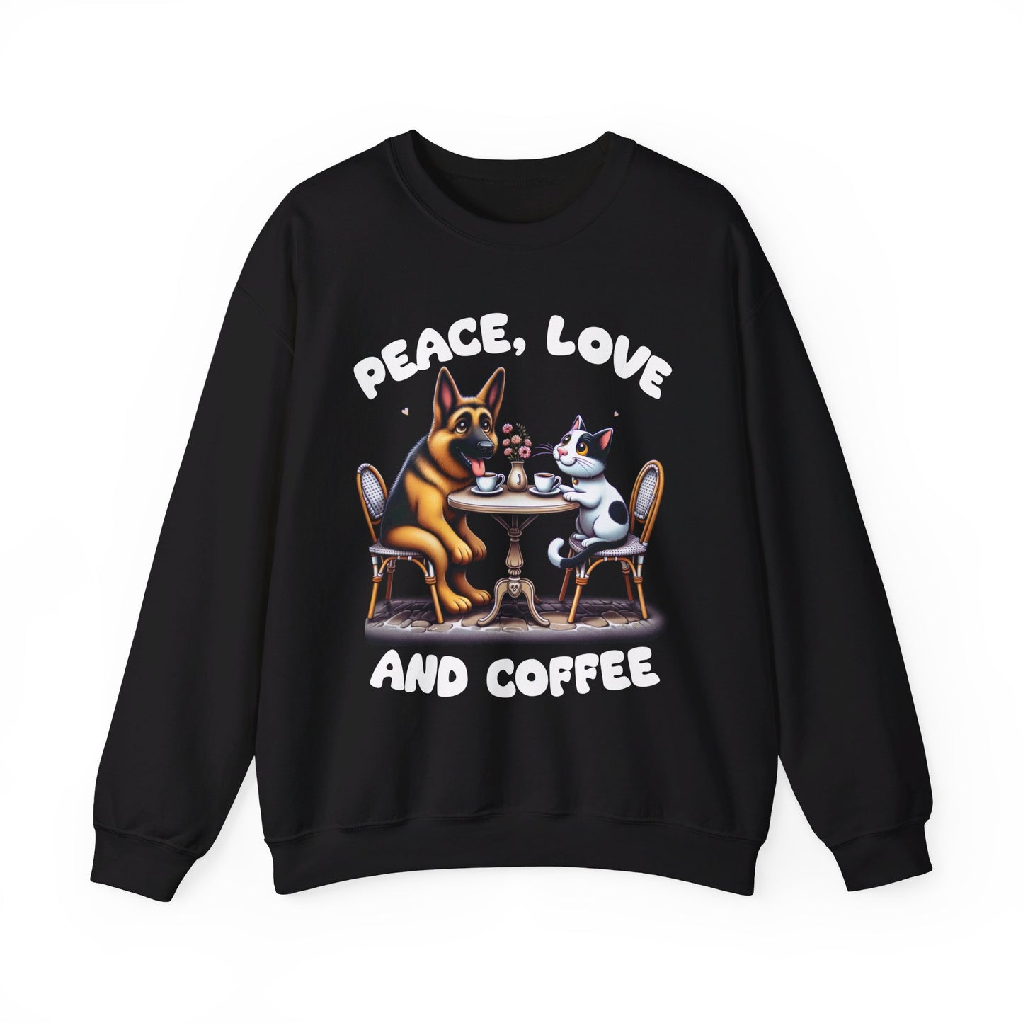 Peace, Love, and Coffee Sweatshirt (10 colors) (German Shepherd)