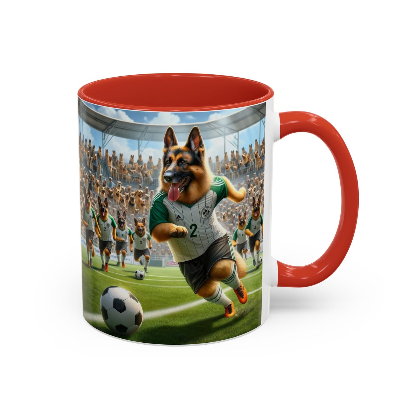 German Shepherd Playing Soccer Accent Coffee Mug, 11oz