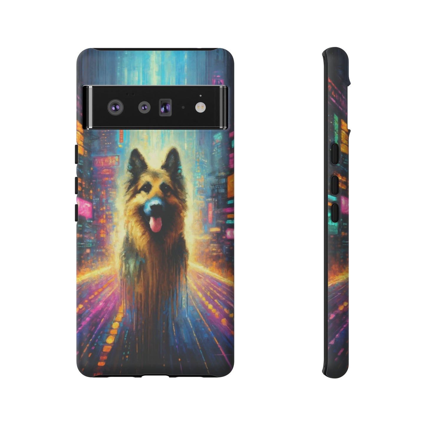 Impressionism meets cyberpunk German Shepherd Phone Case