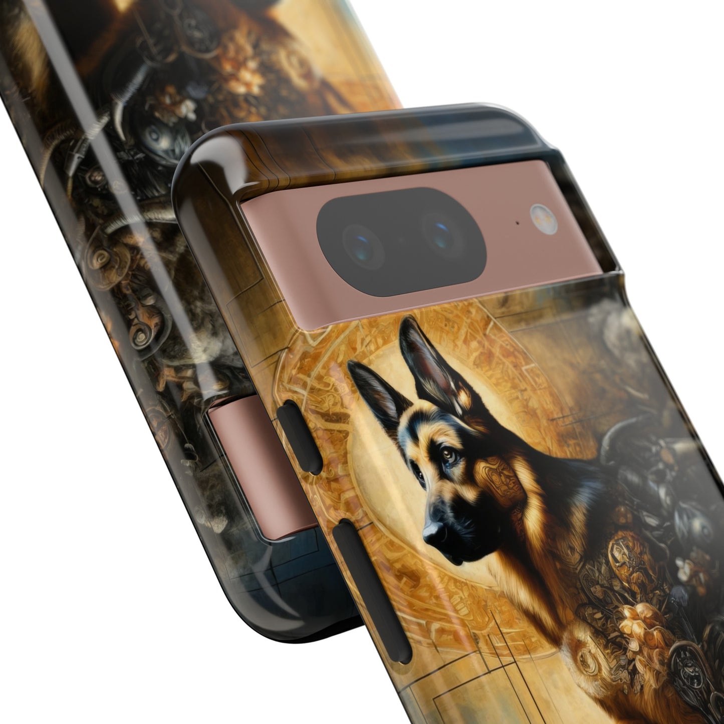 Byzantine, charcoal, and cybernetic German Shepherd Phone Case