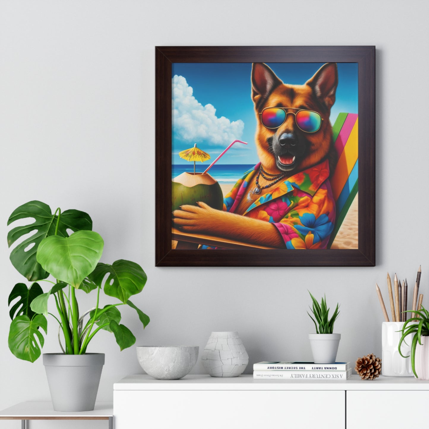 German Shepherd Vacation Framed Poster Painting 16x16