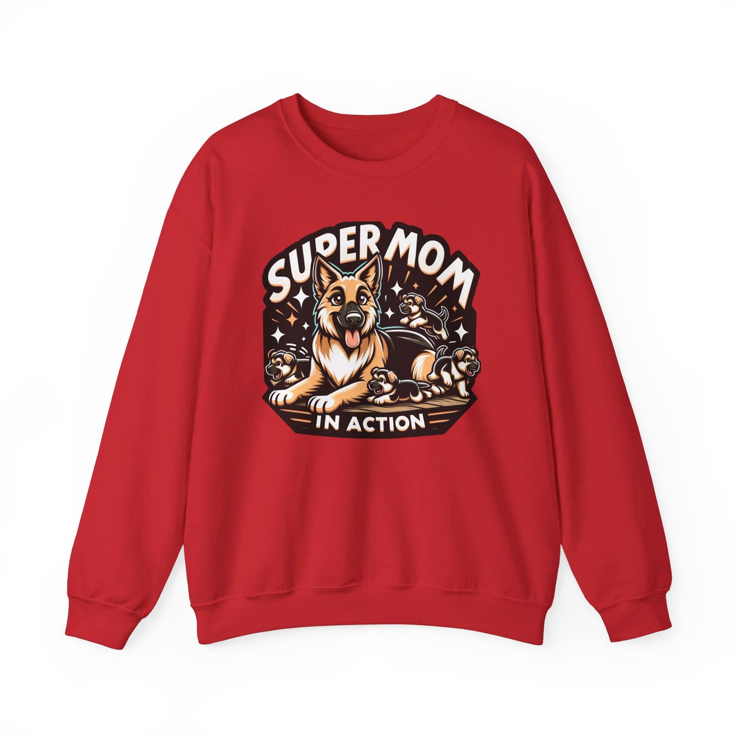 Super Mom in Action Sweatshirt (10 colors) (German Shepherd)