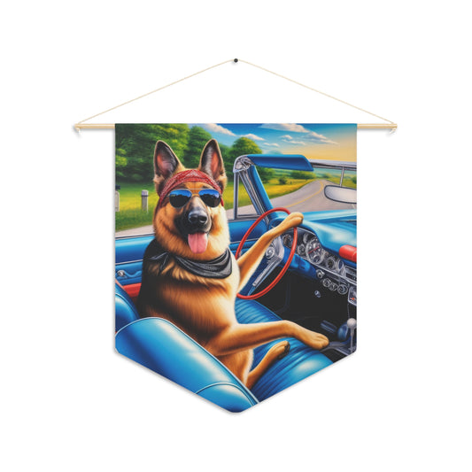 German Shepherd Driving a Car Pennant