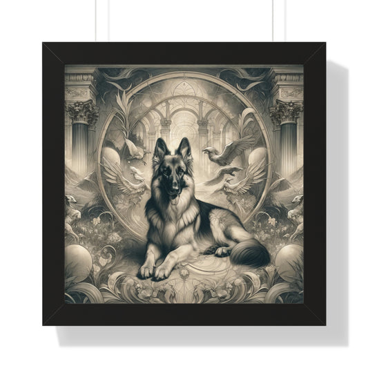 Dreamy fantasy and rococo German Shepherd Framed Poster Painting 16x16