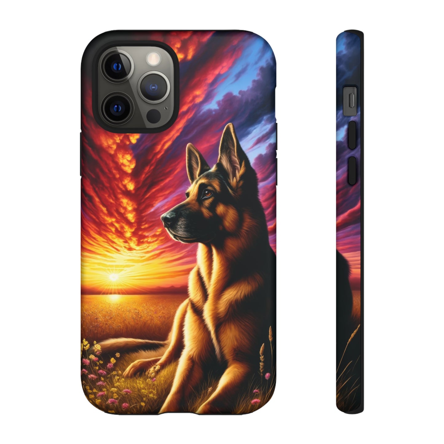 German Shepherd Watching a Sunset Phone Case