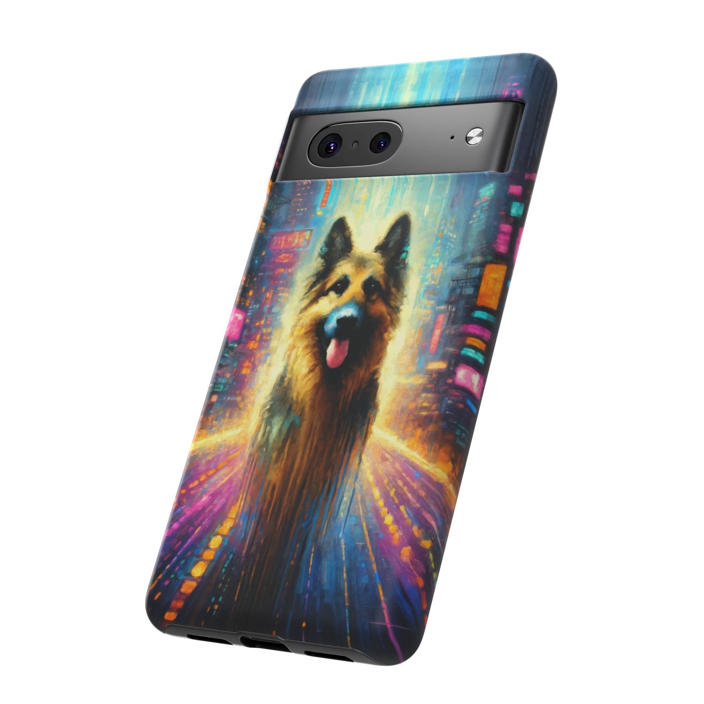 Impressionism meets cyberpunk German Shepherd Phone Case