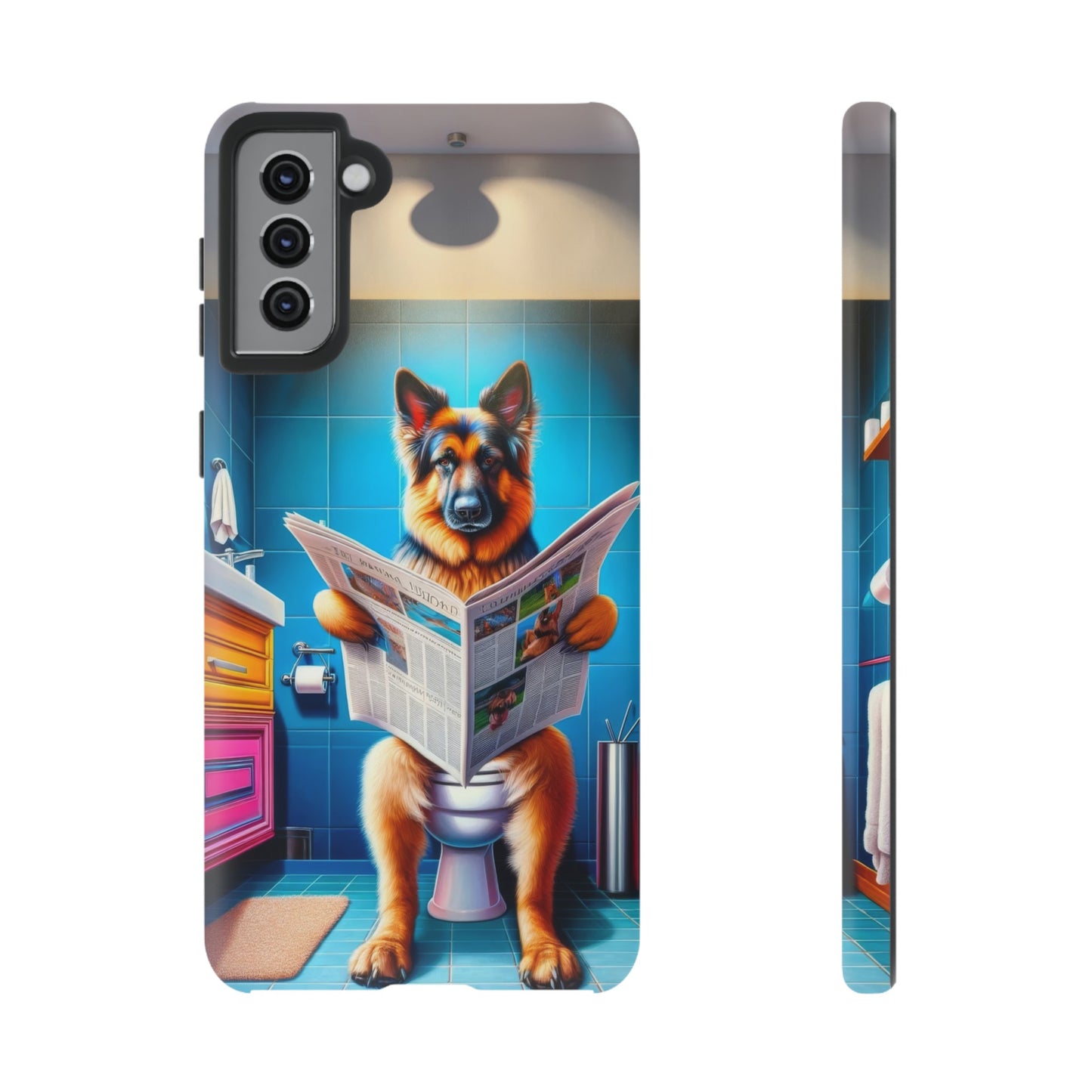 German Shepherd using a toilet Phone Case