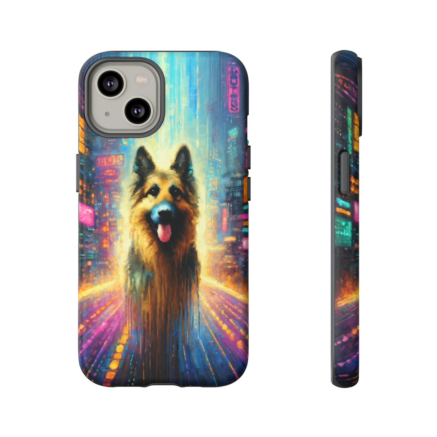 Impressionism meets cyberpunk German Shepherd Phone Case