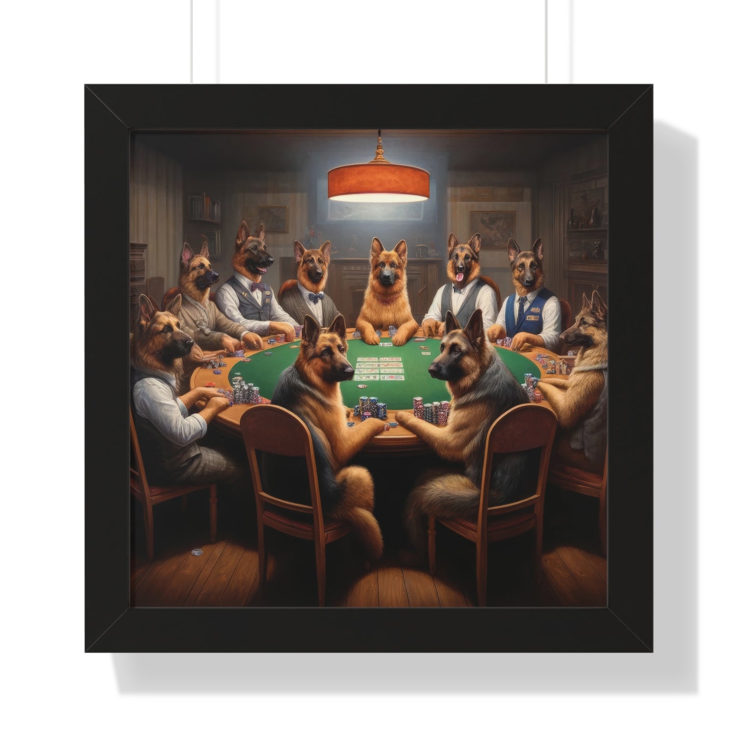 German Shepherds Playing Poker Framed Poster Painting 16x16