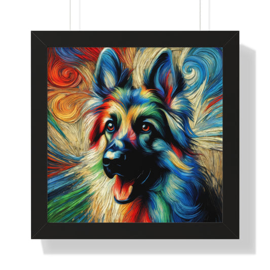 Fauvism scratchboard technique German Shepherd Framed Poster Painting 16x16