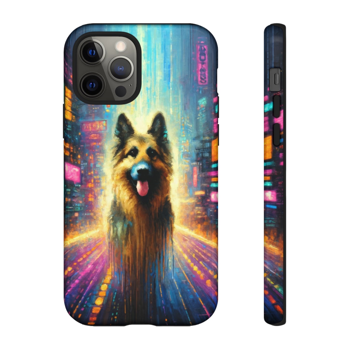 Impressionism meets cyberpunk German Shepherd Phone Case