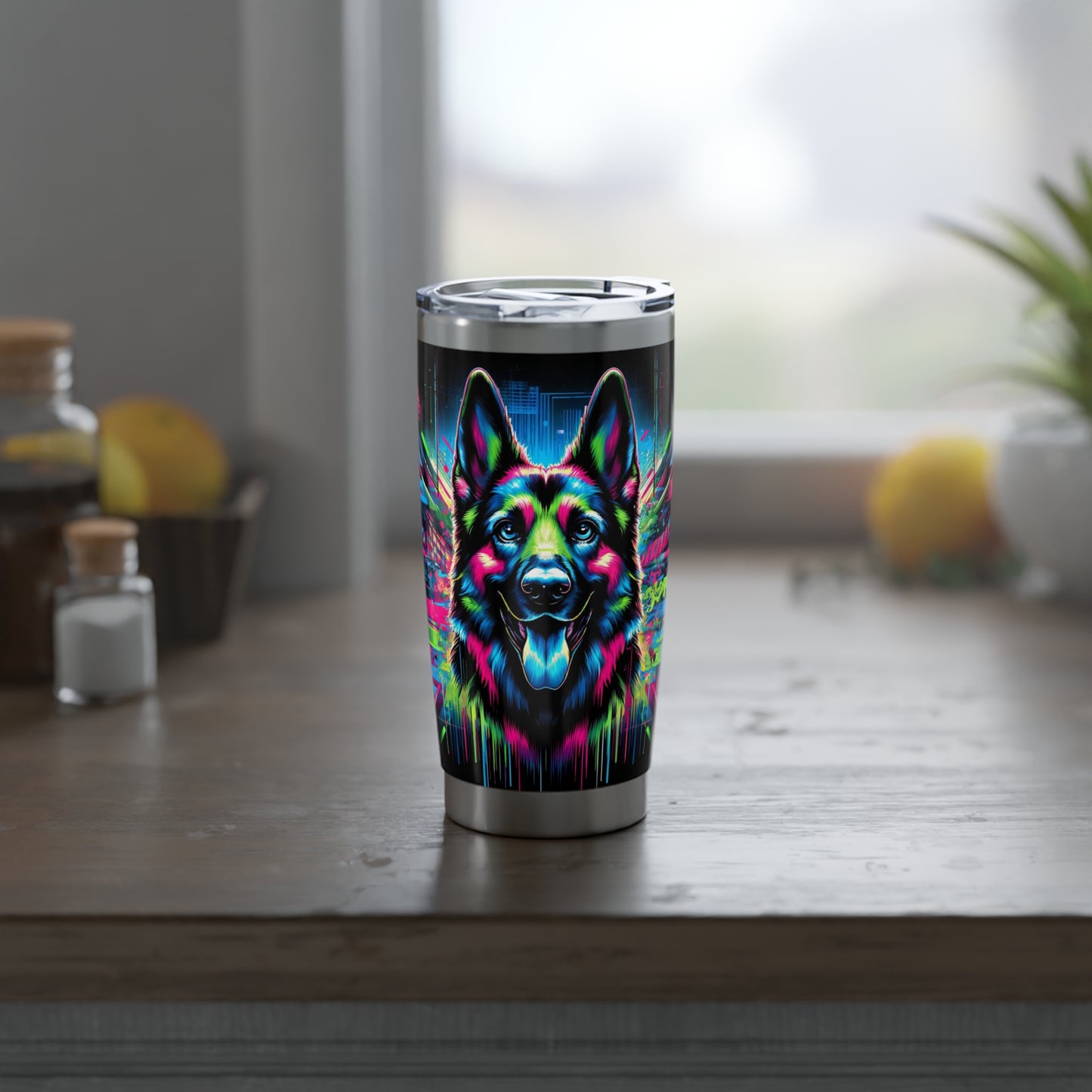 Neon graffiti German Shepherd 20oz Tumbler