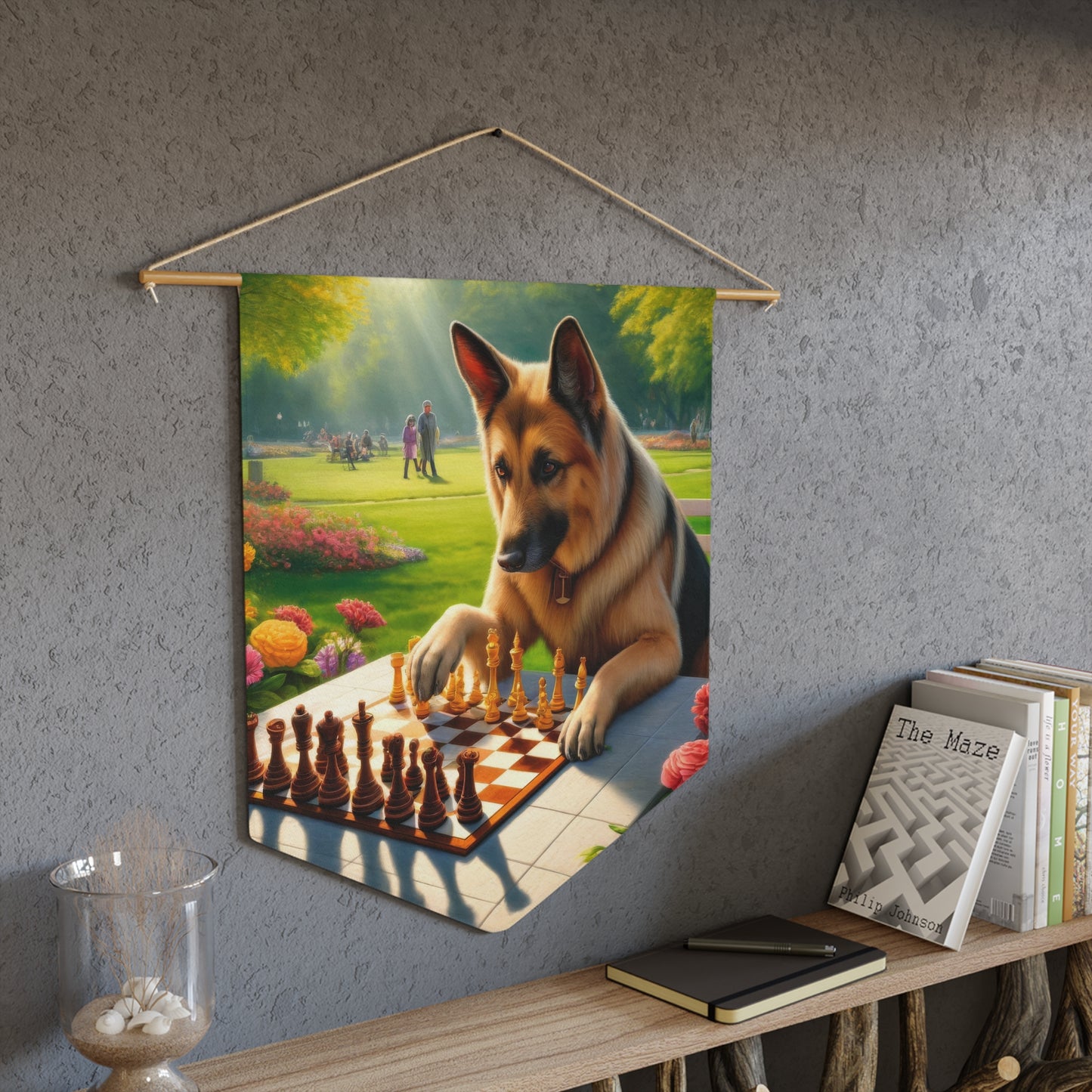 German Shepherd Playing Chess Pennant