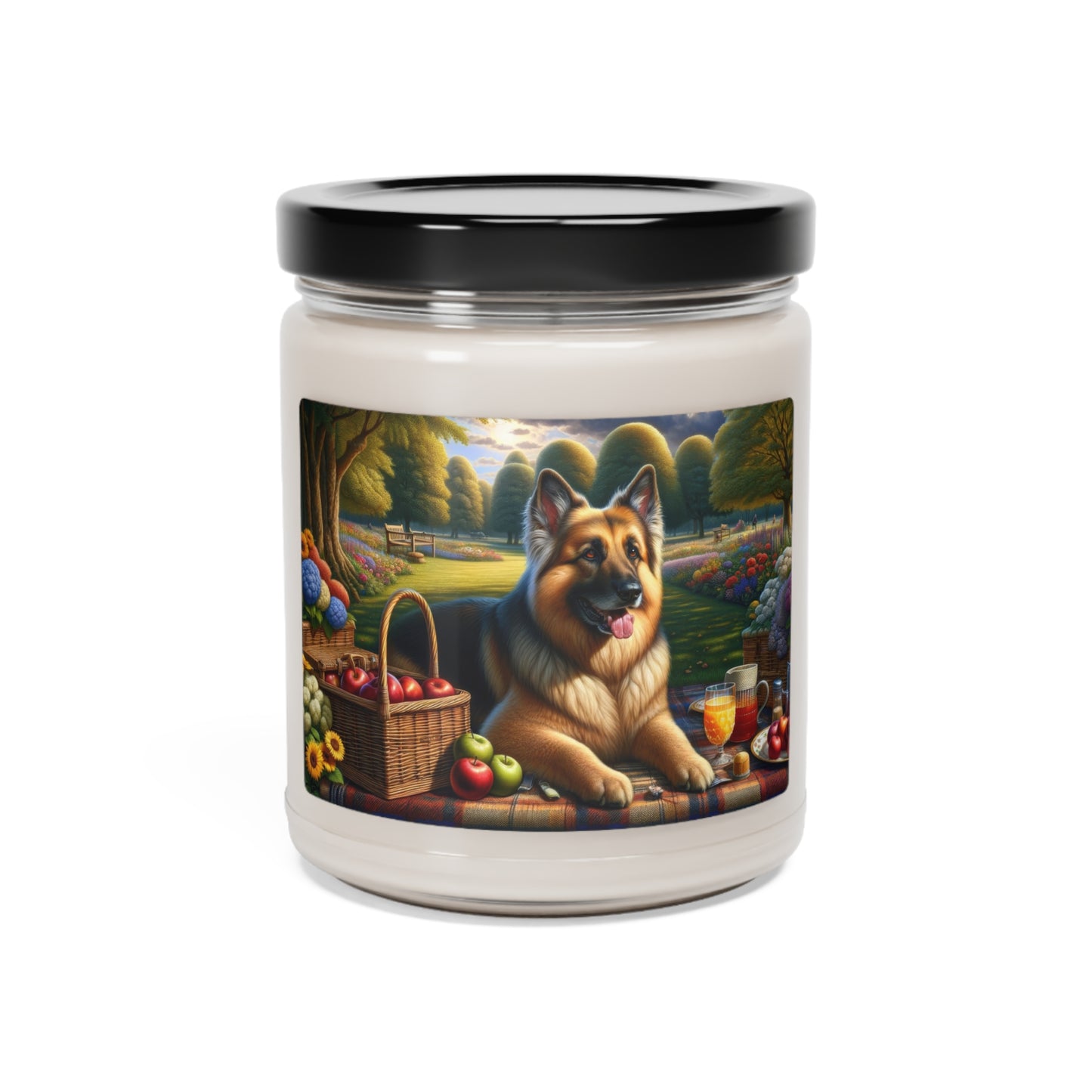 German Shepherd Having a Picnic Scented Soy Candle, 9oz