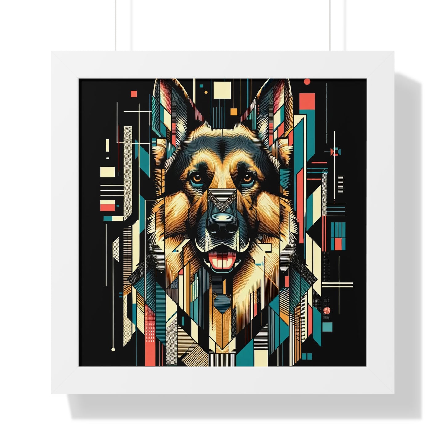 Constructivist and dadaist German Shepherd Framed Poster Painting 16x16