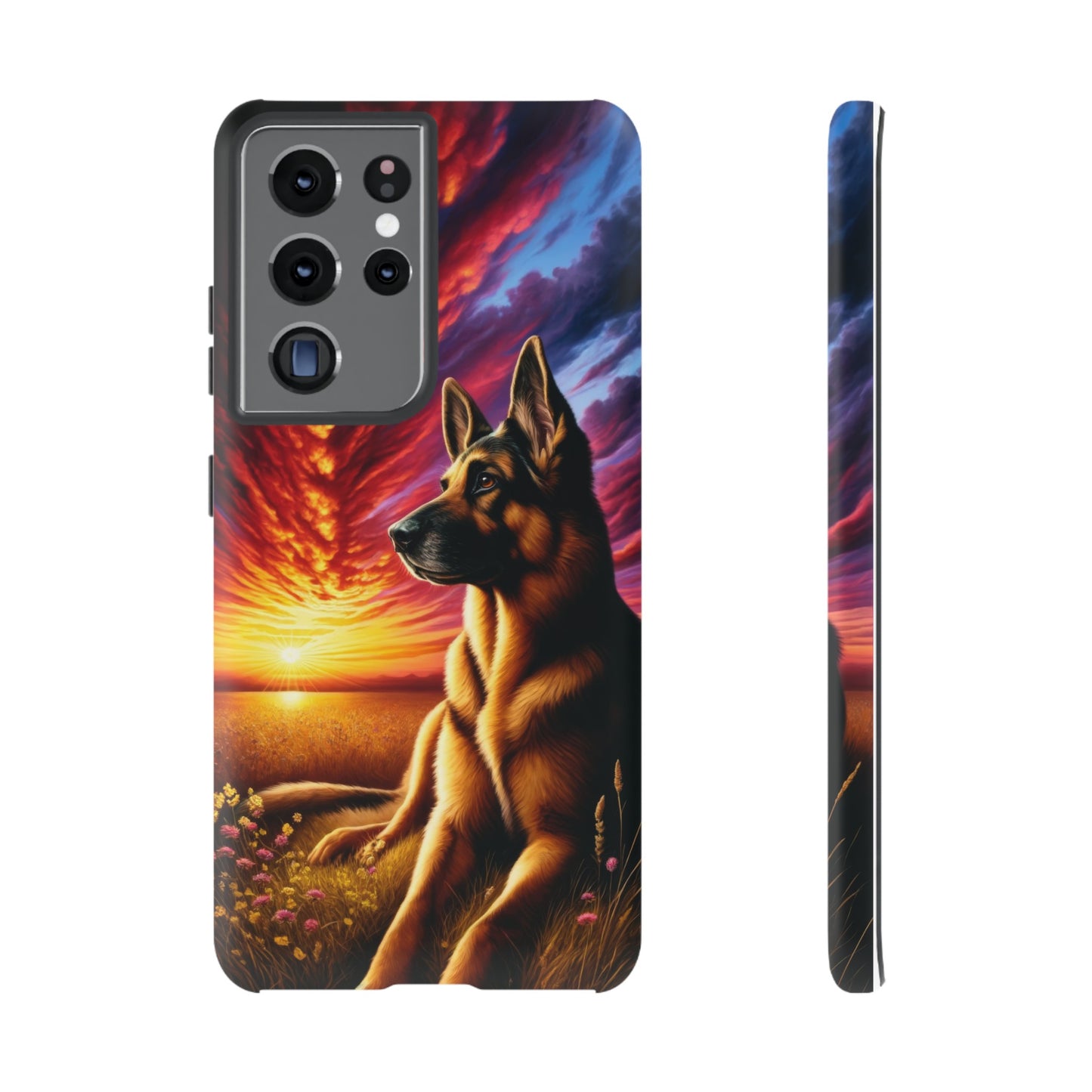 German Shepherd Watching a Sunset Phone Case