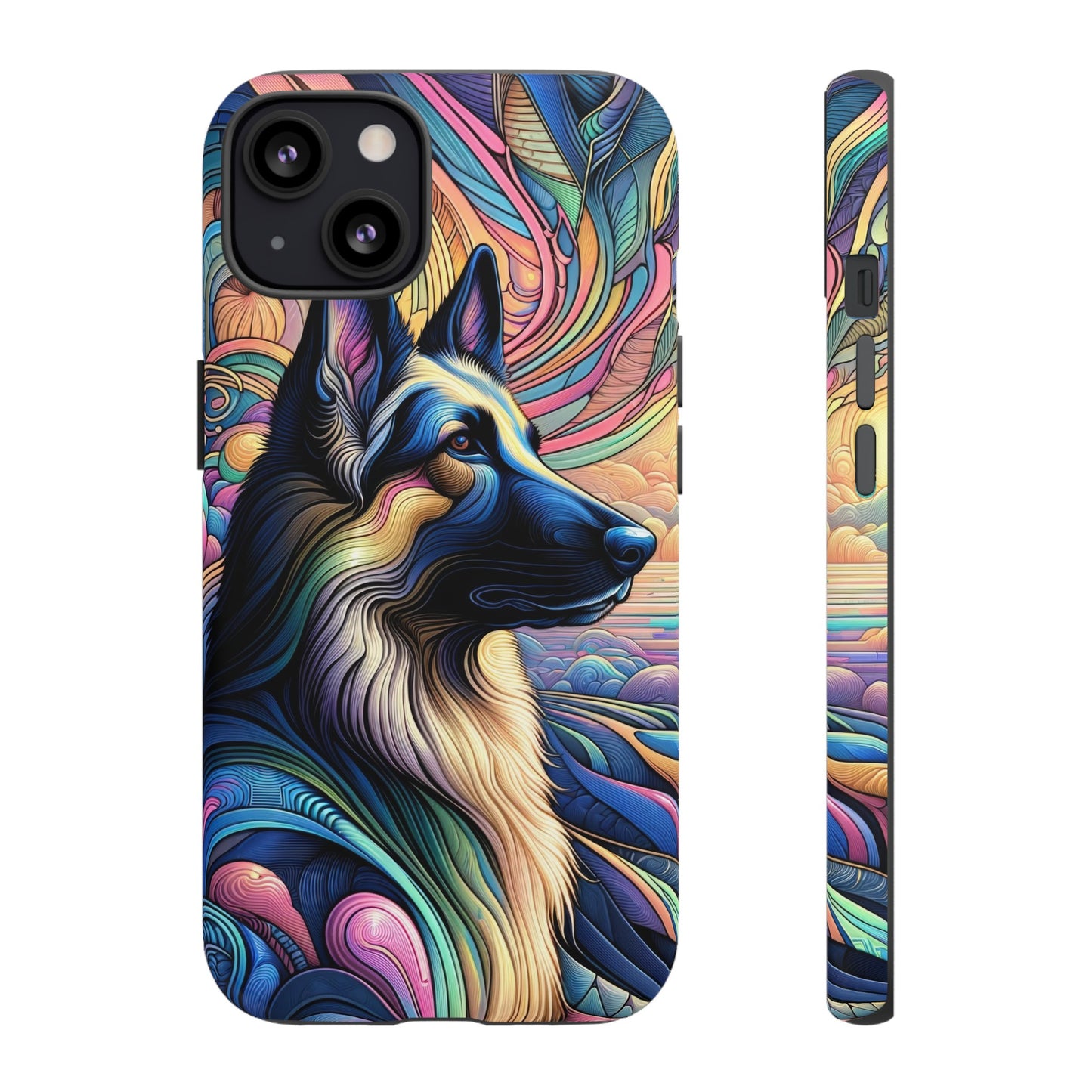 Art nouveau and vaporwave German Shepherd Phone Case