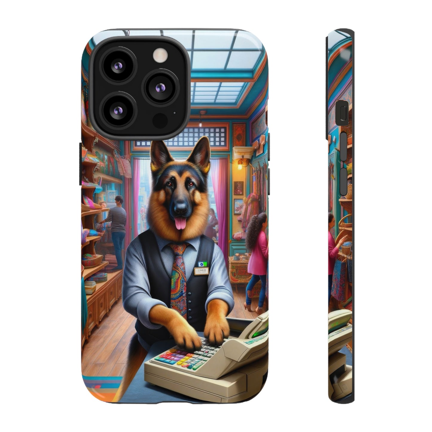 German Shepherd Operating a Cash Register Phone Case