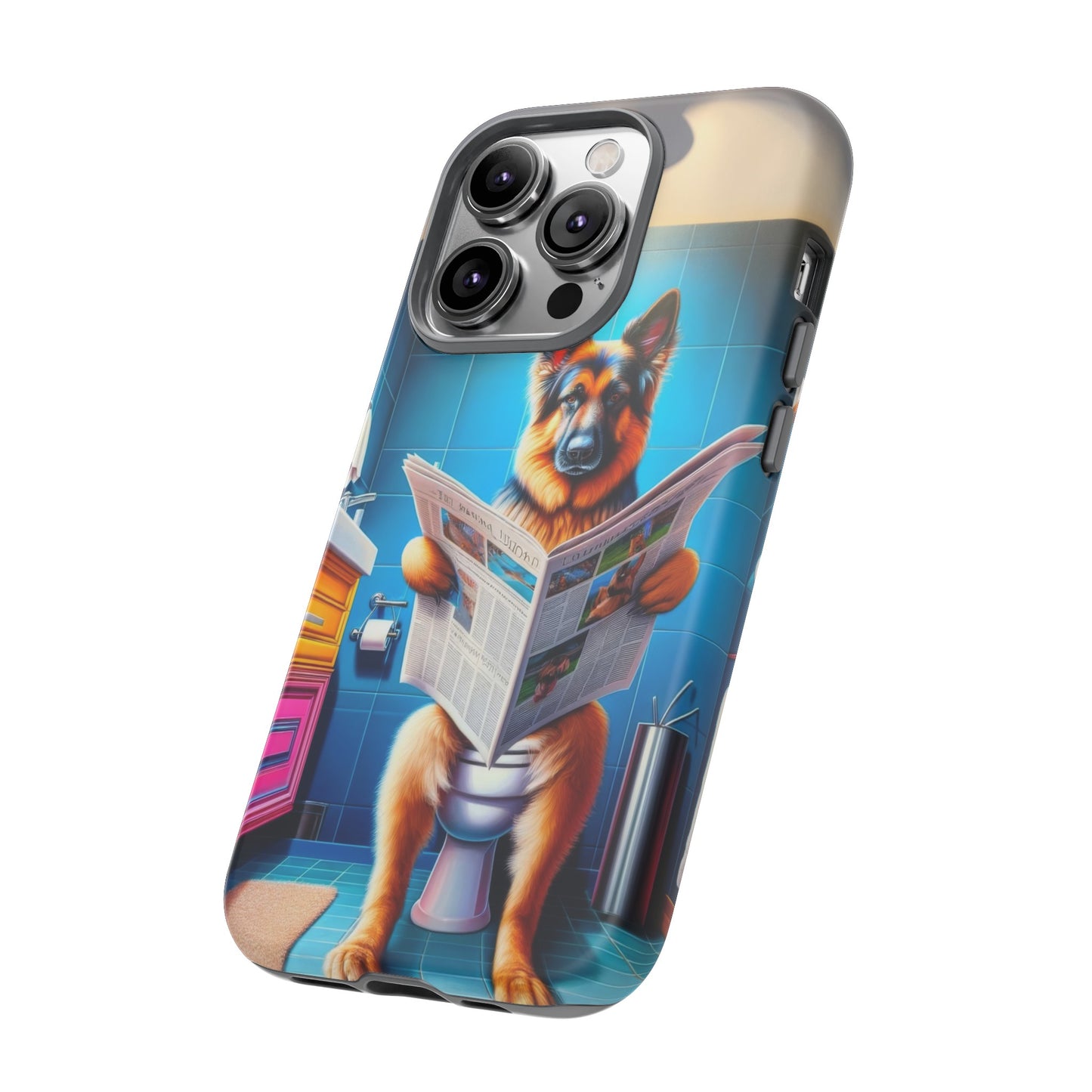 German Shepherd using a toilet Phone Case