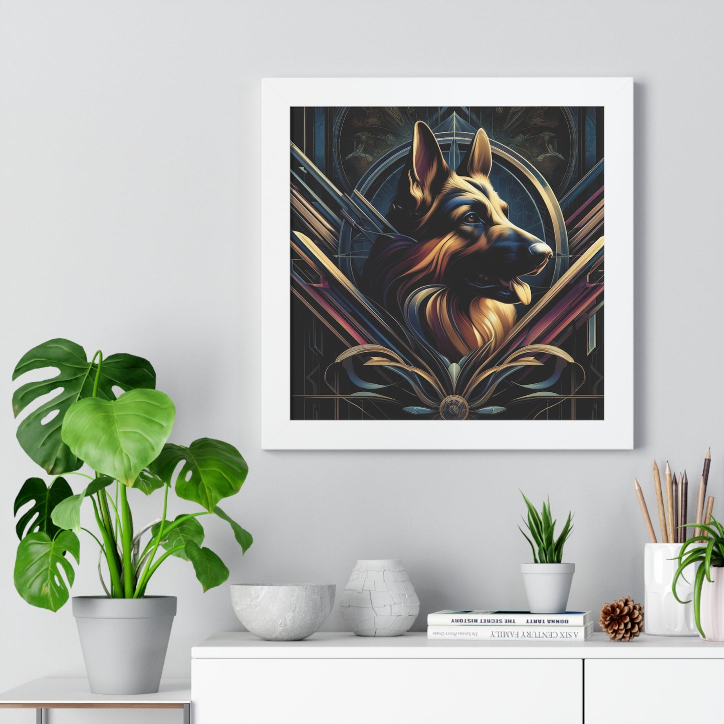 Gothic inspired German Shepherd Framed Poster Painting 16x16