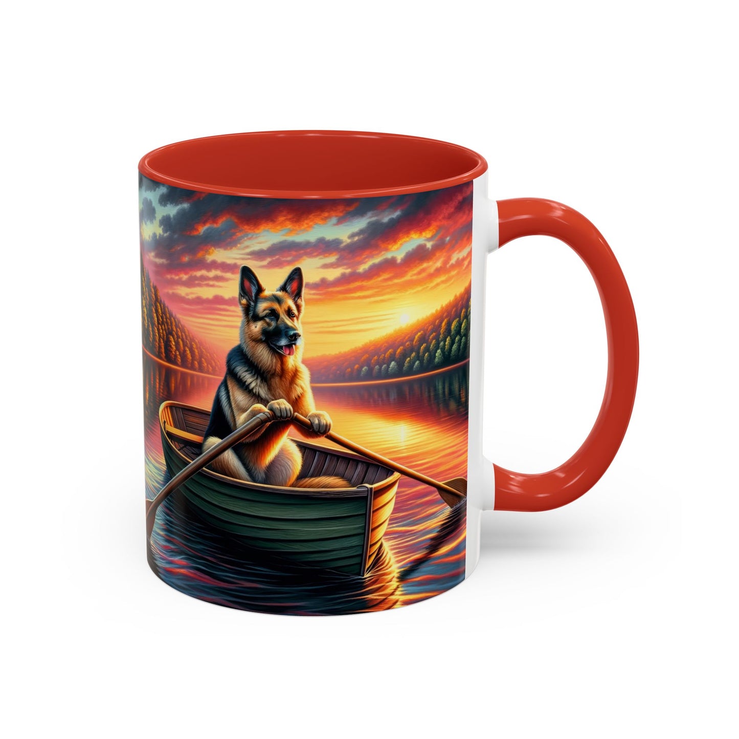 German Shepherd Rowing a Boat Coffee Mug