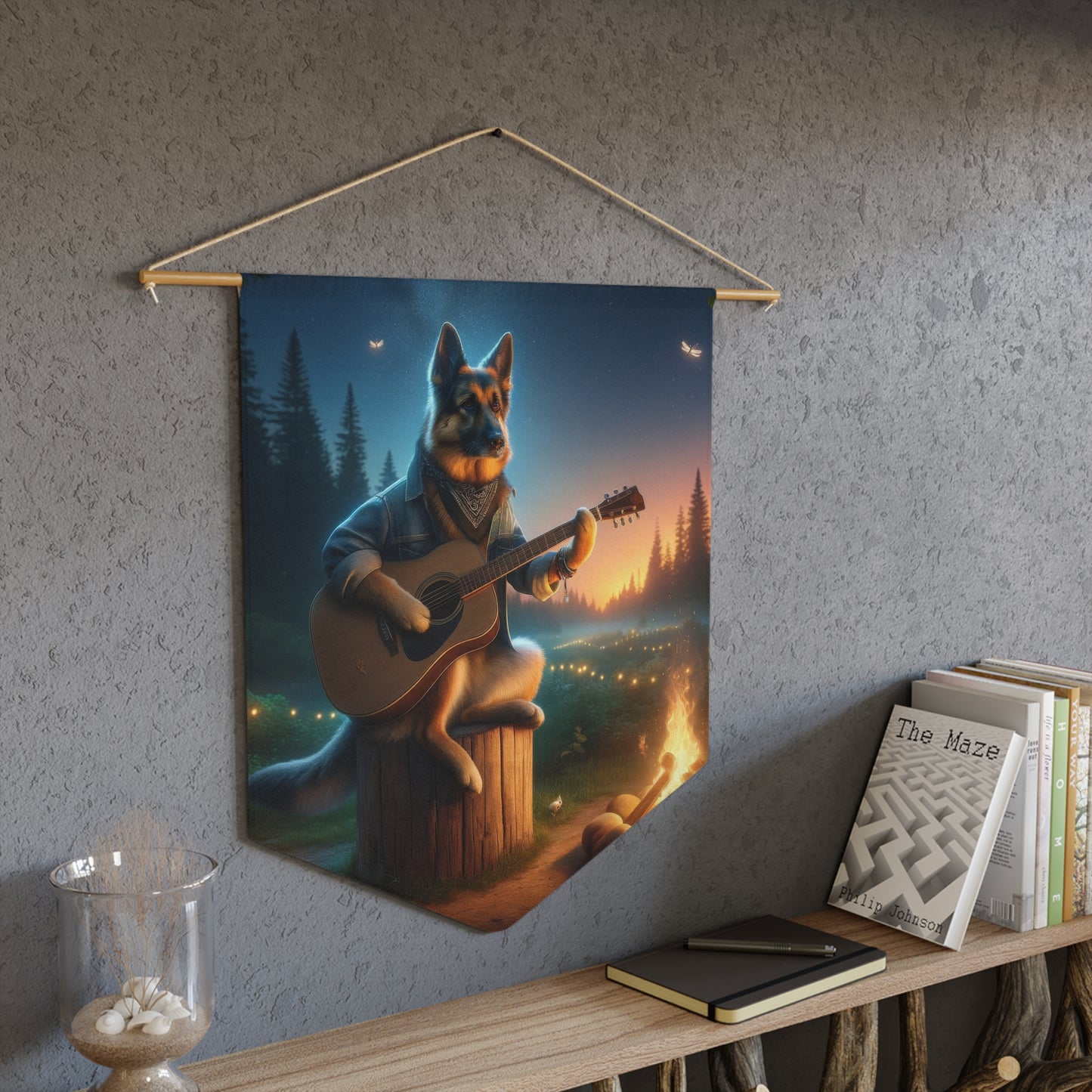 German Shepherd Playing a Guitar Pennant