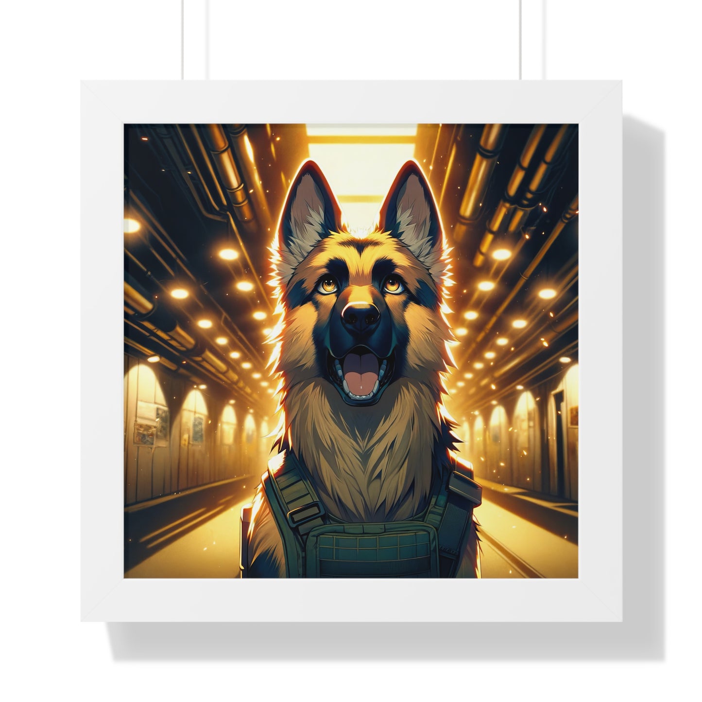 Anime German Shepherd Framed Poster Painting 16x16