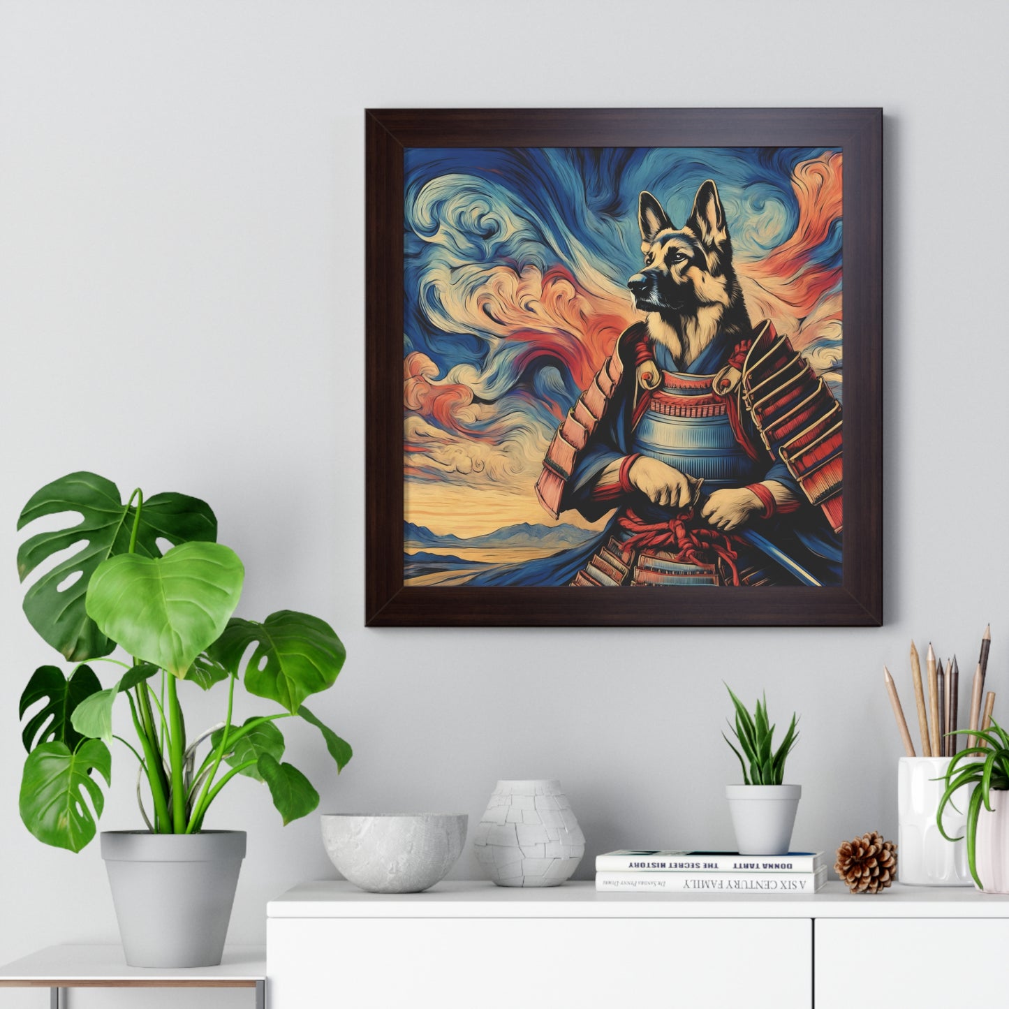 Samurai German Shepherd Framed Poster Painting 16x16