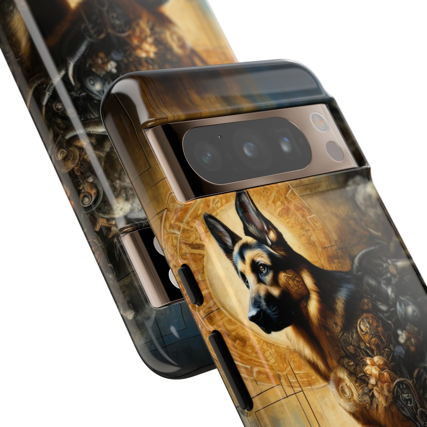 Byzantine, charcoal, and cybernetic German Shepherd Phone Case