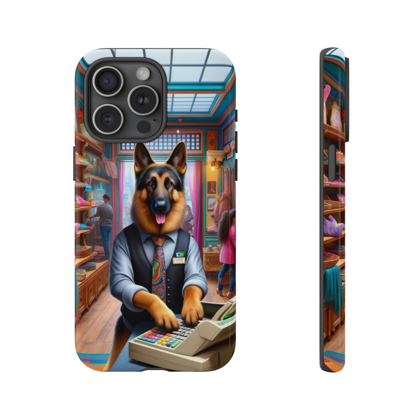 German Shepherd Operating a Cash Register Phone Case