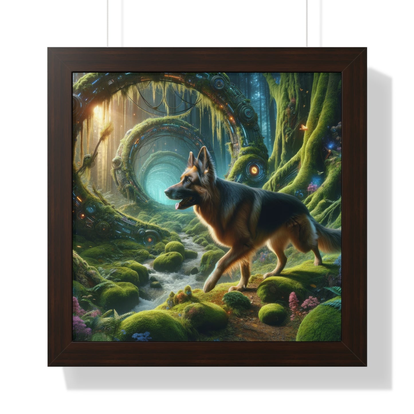 Sci-fi fantasy German Shepherd Framed Poster Painting 16x16