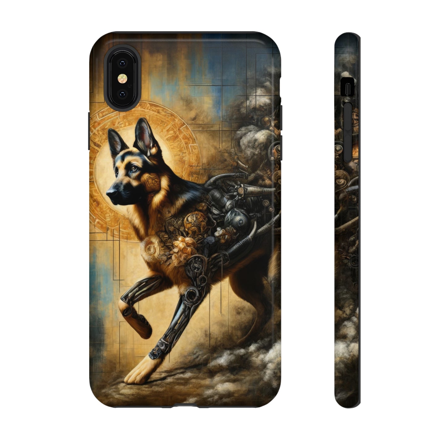 Byzantine, charcoal, and cybernetic German Shepherd Phone Case