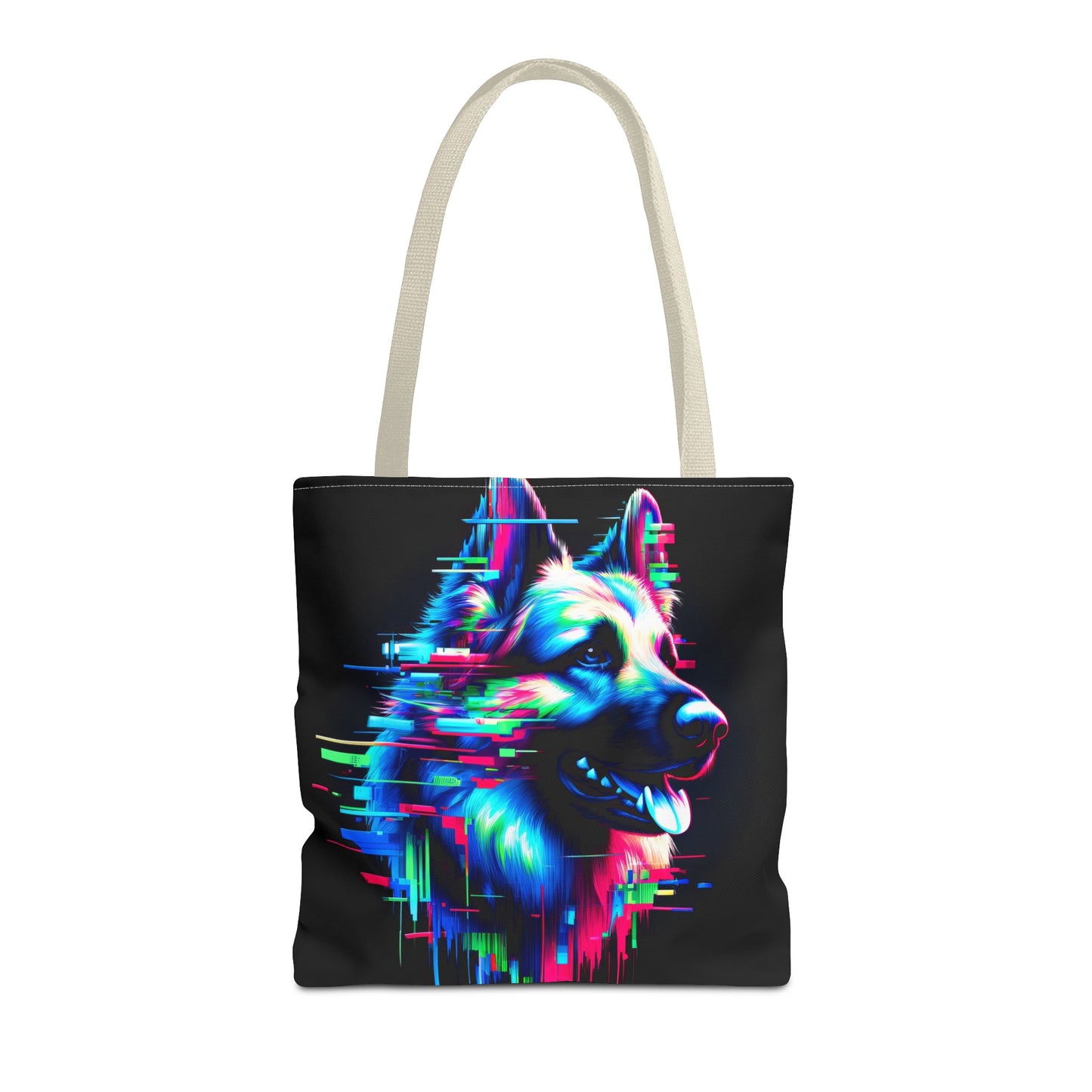 Glitch art and neon graffiti German Shepherd Tote Bag