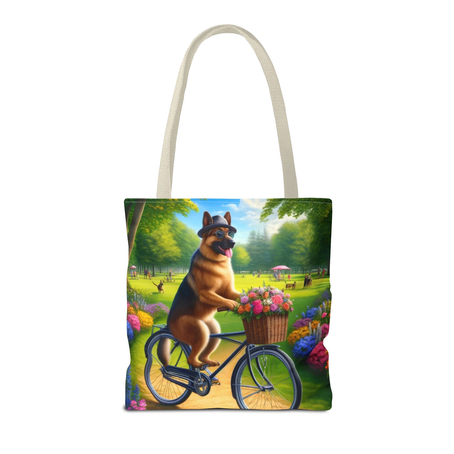 German Shepherd Riding a Bicycle Tote Bag