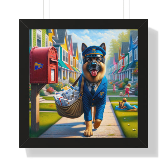 German Shepherd Delivering Mail Framed Poster Painting 16x16