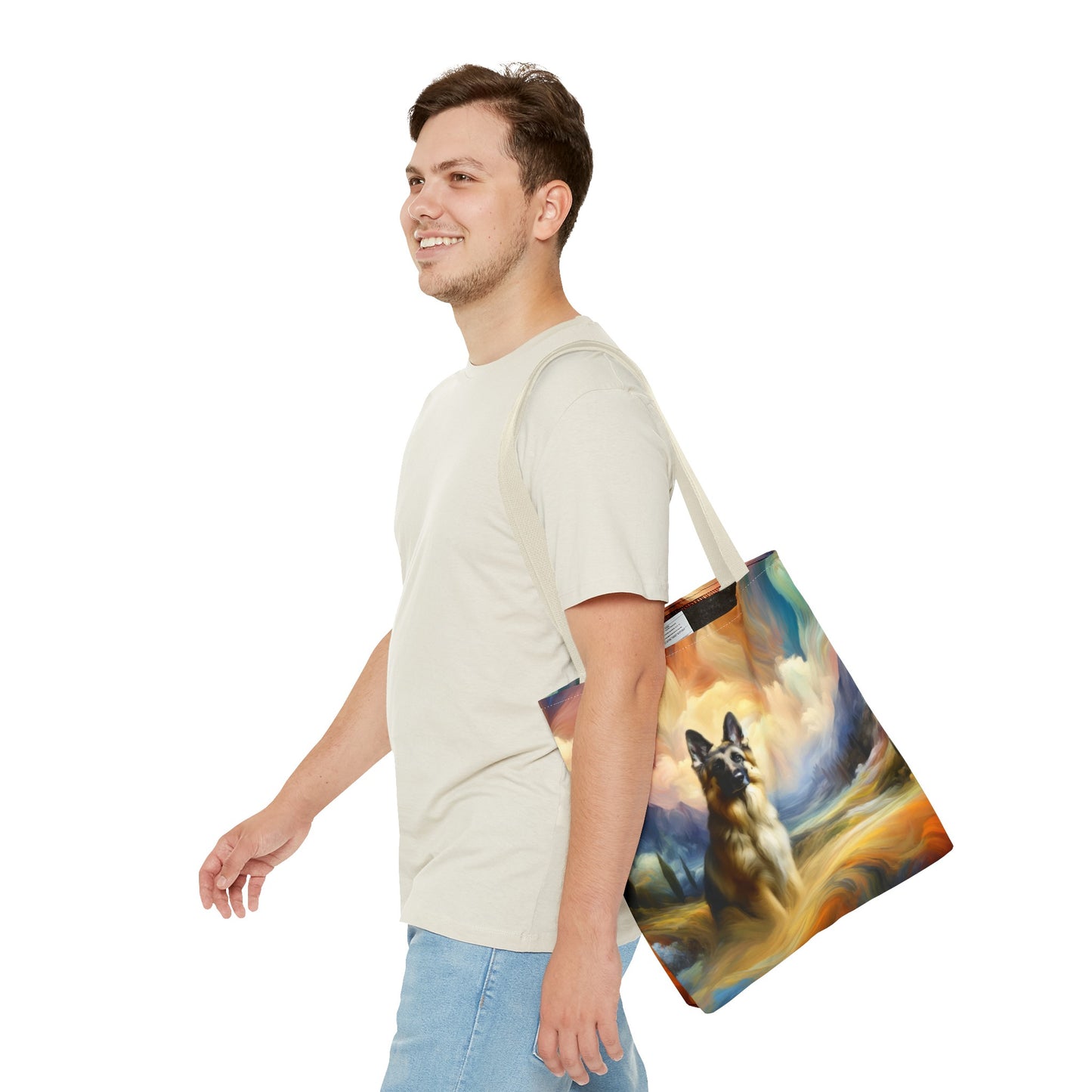 German Shepherd in an impressionist and surreal landscape Tote Bag