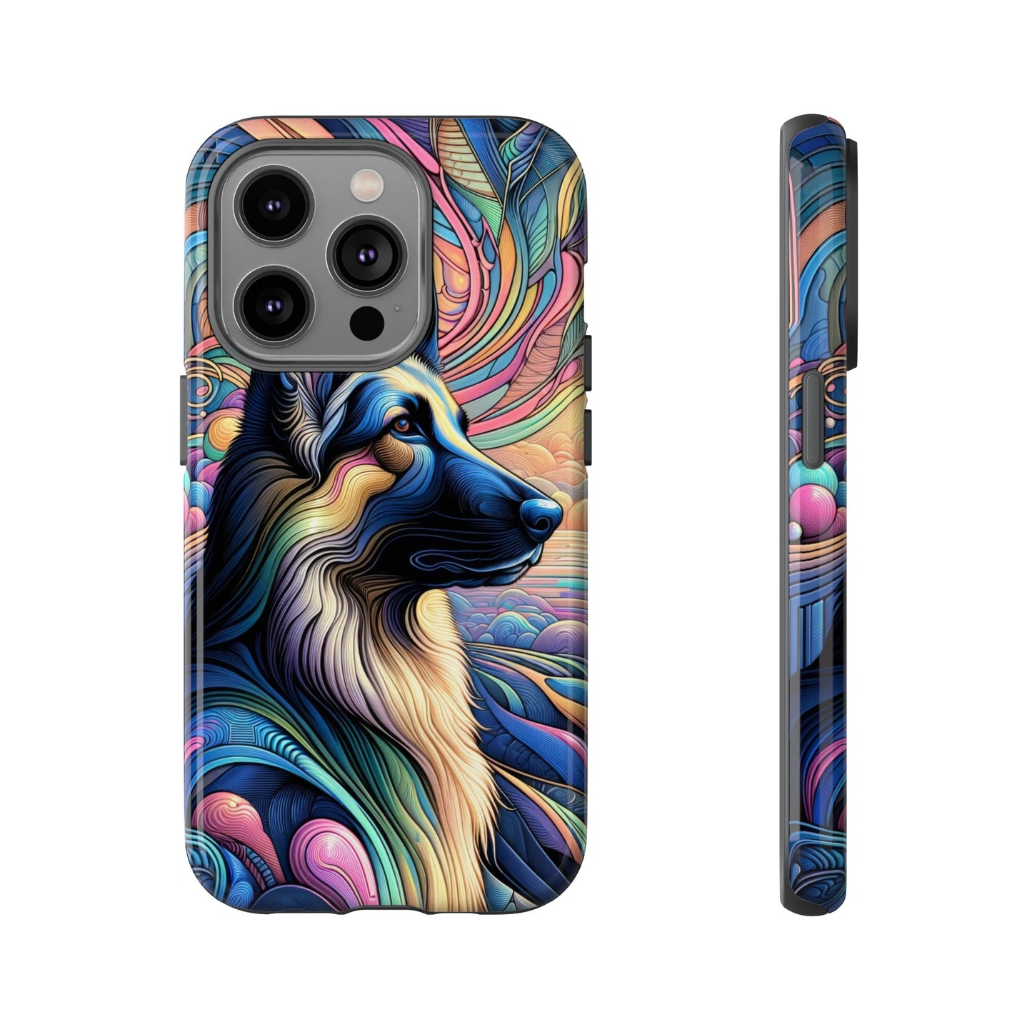 Art nouveau and vaporwave German Shepherd Phone Case