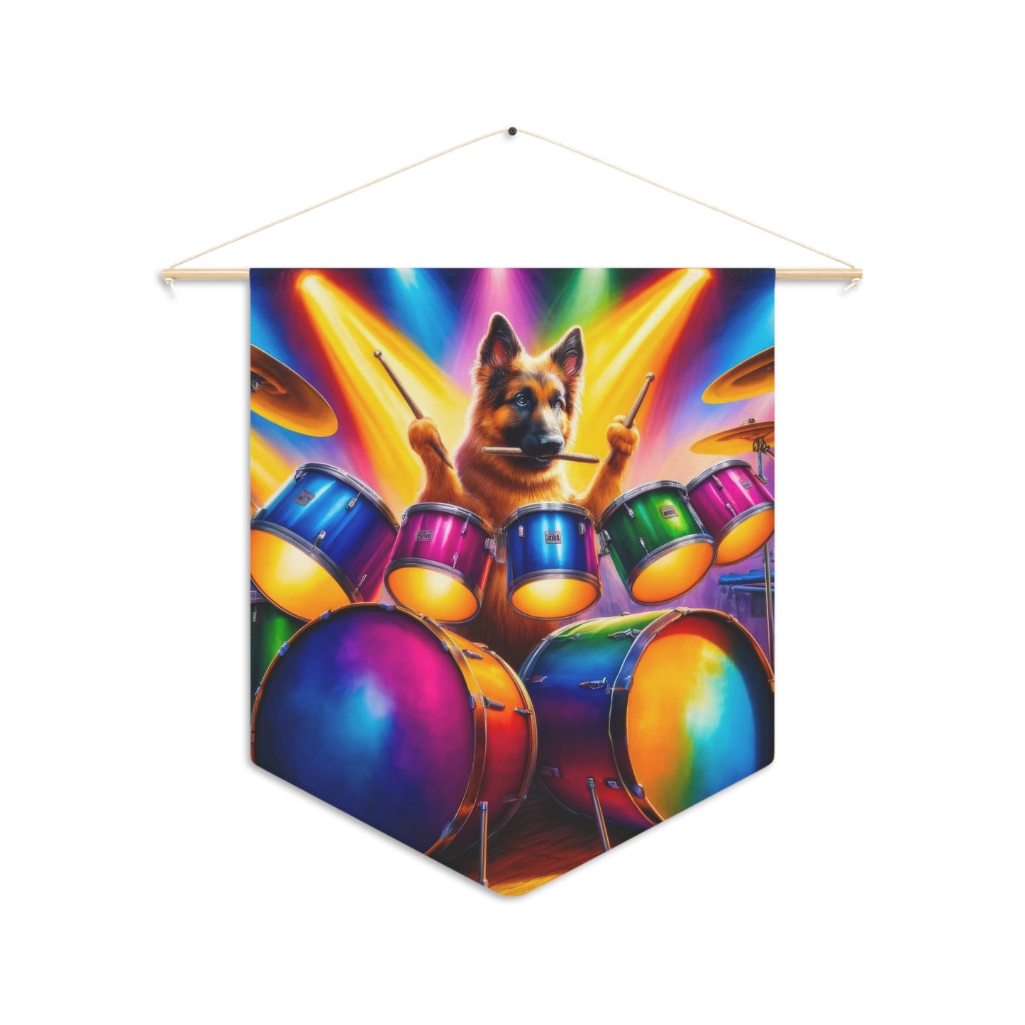 German Shepherd Playing Drums Pennant