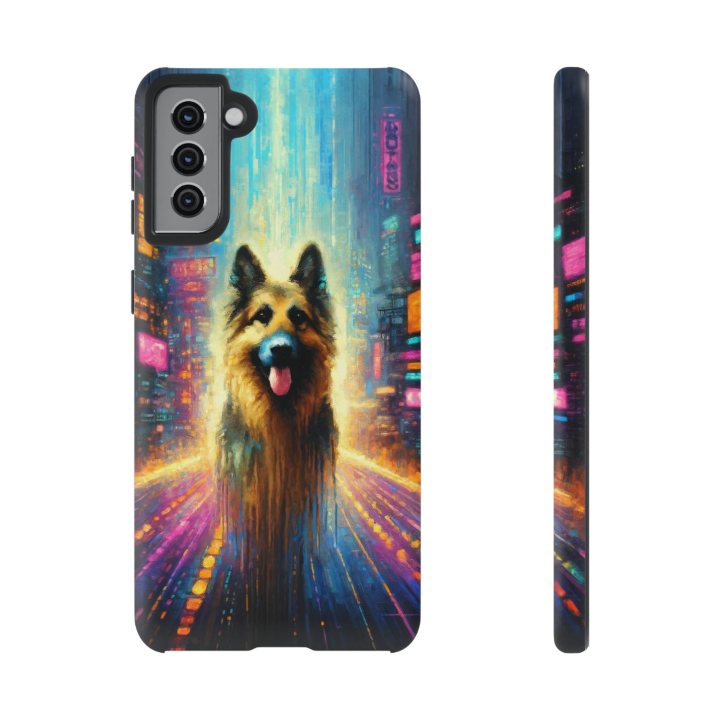 Impressionism meets cyberpunk German Shepherd Phone Case