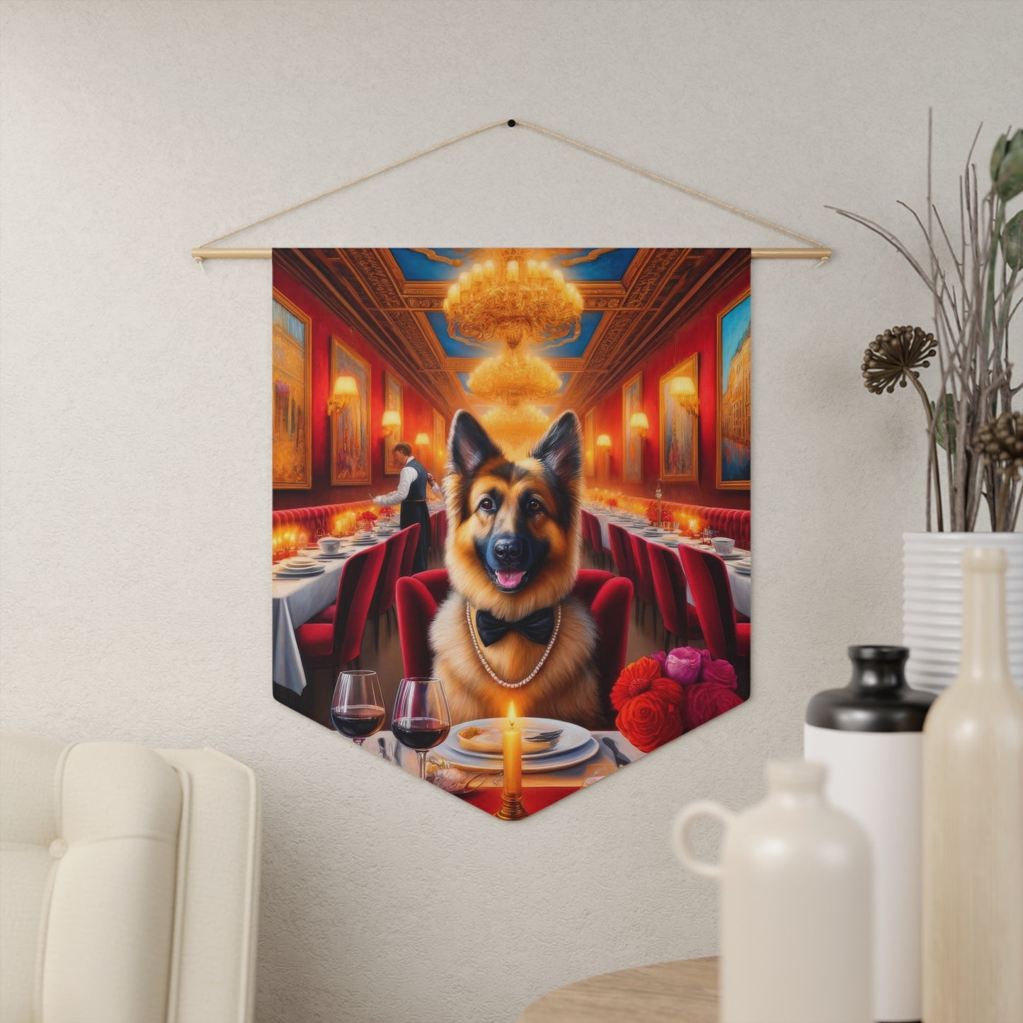 German Shepherd Eating at Restaurant Pennant